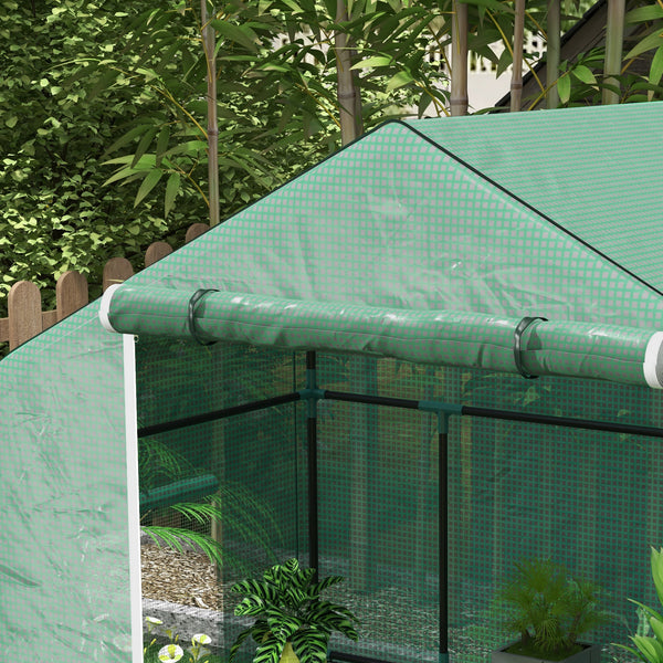 Serre de jardin PE avec étagères 3 niveaux, serre de balcon, bâche renforcée 135 g/m², châssis en acier, porte zippée enroulable, pour légumes plantes fleurs, 140x73x190 cm, vert
