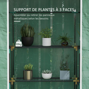 Serre de jardin PE avec étagères 3 niveaux, serre de balcon, bâche renforcée 135 g/m², châssis en acier, porte zippée enroulable, pour légumes plantes fleurs, 140x73x190 cm, vert