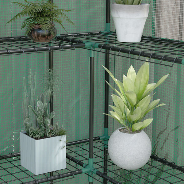 Serre de jardin PE avec étagères 3 niveaux, serre de balcon, bâche renforcée 135 g/m², châssis en acier, porte zippée enroulable, pour légumes plantes fleurs, 140x73x190 cm, vert