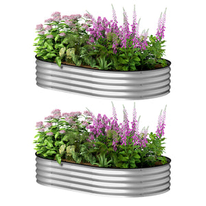 Lot de 2 jardinières surélevées galvanisées en acier, kit de lits de jardin, bordure en caoutchouc et fond ouvert, pour légumes, fruits, fleurs, 152 x 91 x 30 cm, argent