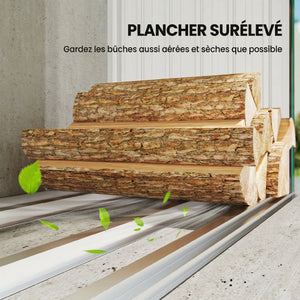 Abri-bûches Couvert en Acier Galvanisé, Support pour Bois de Chauffage Robuste, Montage Rapide, Étagère à Bûches Extérieur Plancher Surélevé Toit Incliné, 213x66,5x150cm, Vert