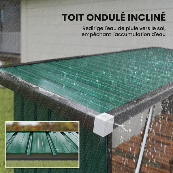 Abri-bûches Couvert en Acier Galvanisé, Support pour Bois de Chauffage Robuste, Montage Rapide, Étagère à Bûches Extérieur Plancher Surélevé Toit Incliné, 213x66,5x150cm, Vert