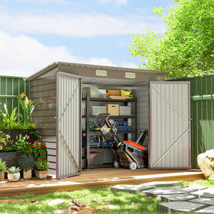 Abri de Jardin en Métal 3 m², Cabane de Jardin 249x121x183cm, Structure en Acier Galvanisé Améliorée, Cabanon Rangement Outils, Gants, Portes Verrouillables, Aérations, Gris Clair