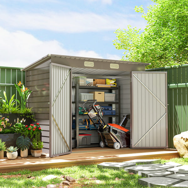 Abri de Jardin en Métal 3 m², Cabane de Jardin 249x121x183cm, Structure en Acier Galvanisé Améliorée, Cabanon Rangement Outils, Gants, Portes Verrouillables, Aérations, Gris Clair