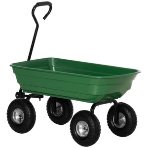 Chariot de jardin 100L charge 250 kg, 4 roues pneumatiques, poignée réglable, remorque à main pour extérieur cadre en acier vert