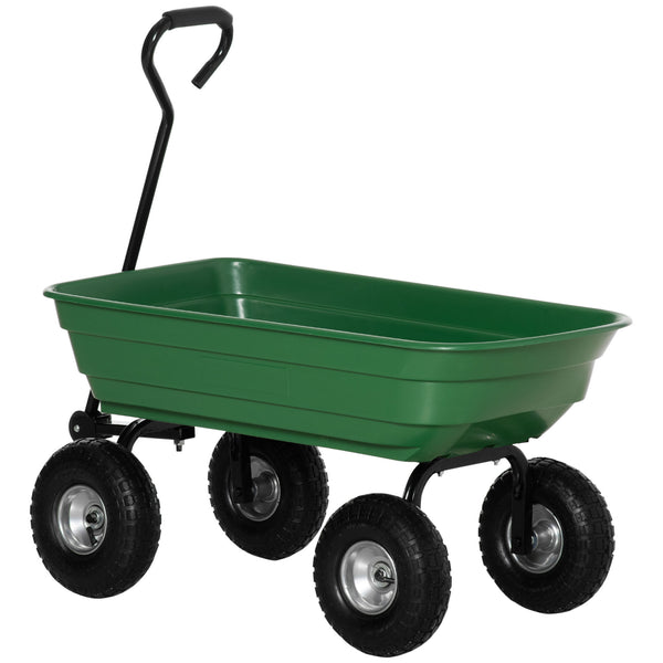 Chariot de jardin 100L charge 250 kg, 4 roues pneumatiques, poignée réglable, remorque à main pour extérieur cadre en acier vert