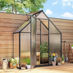Serre de jardin en aluminium polycarbonate, serre avec fenêtre réglable porte battante, abri extérieur résistant aux intempéries pour plante fleur potager semis, transparent