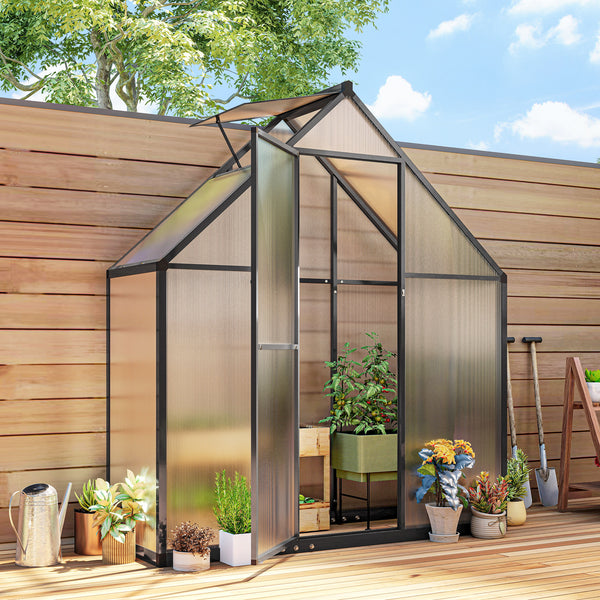 Serre de jardin en aluminium polycarbonate, serre avec fenêtre réglable porte battante, abri extérieur résistant aux intempéries pour plante fleur potager semis, transparent