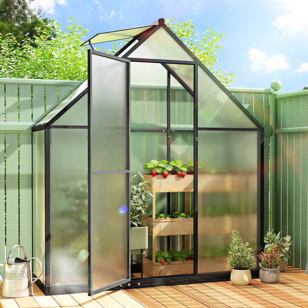 Serre de jardin en aluminium polycarbonate, serre avec fenêtre réglable porte battante, abri extérieur résistant aux intempéries pour plante fleur potager semis, transparent