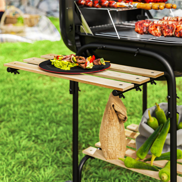 Barbecue charbon de bois chariot de cuisson avec surface de cuisson de 1840 cm², barbecue fumoir portable avec grille, couvercle, étagères et roues, pour camping pique-nique, noir