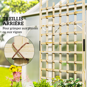 Jardinière avec treillis, bac à fleurs avec roues, lit surélevé, pour plantes grimpantes, légumes, fleurs, bois massif, intérieur et extérieur, cour jardin balcon, 82,5x35x186cm, bois naturel