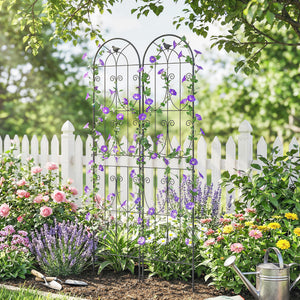 Support pour Plantes Grimpantes avec Oiseaux, Lot de 2, Treillis de Jardin, pour Légumes, Vignes, Fleurs, en Métal, 50 x 220 cm, Noir