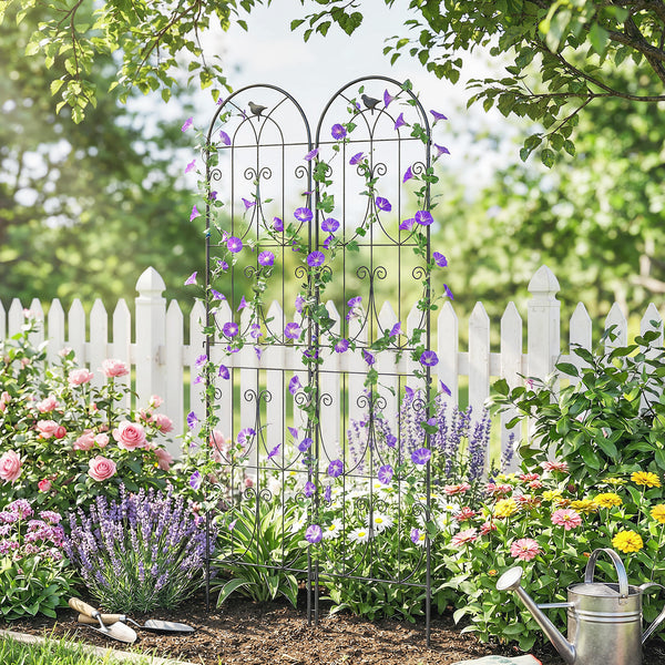 Support pour Plantes Grimpantes avec Oiseaux, Lot de 2, Treillis de Jardin, pour Légumes, Vignes, Fleurs, en Métal, 50 x 220 cm, Noir