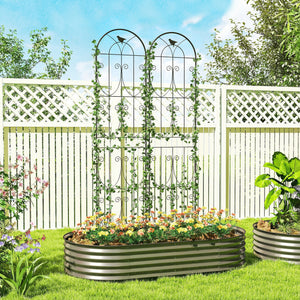Support pour Plantes Grimpantes avec Oiseaux, Lot de 2, Treillis de Jardin, pour Légumes, Vignes, Fleurs, en Métal, 50 x 220 cm, Noir