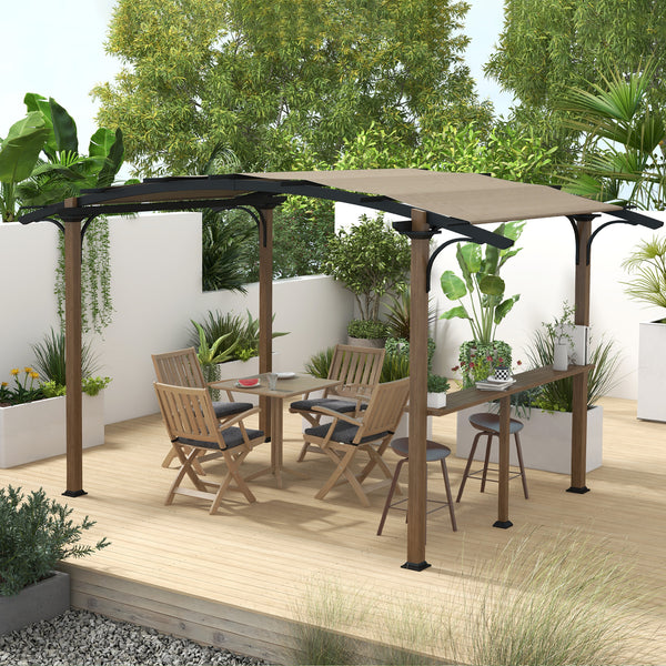 Pergola tonnelle de jardin avec comptoir toit en forme d'arche protection UV - cadre en aluminium et acier - dim. 406L x 260l x 239H cm
