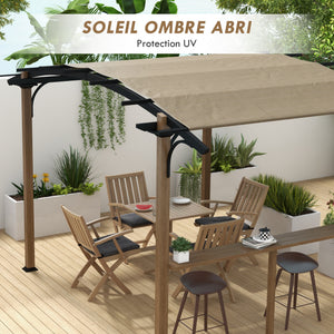 Pergola tonnelle de jardin avec comptoir toit en forme d'arche protection UV - cadre en aluminium et acier - dim. 406L x 260l x 239H cm