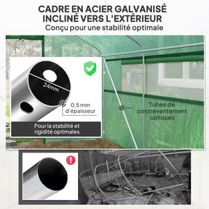 Serre de jardin 12 m², serre tunnel de jardin 4 x 3 x 2 m avec portes enroulables et grandes fenêtres en maille, serre en acier galvanisé et PE haute densité 140 g/m² résistante aux UV, vert