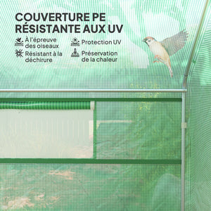 Serre de jardin 12 m², serre tunnel de jardin 4 x 3 x 2 m avec portes enroulables et grandes fenêtres en maille, serre en acier galvanisé et PE haute densité 140 g/m² résistante aux UV, vert