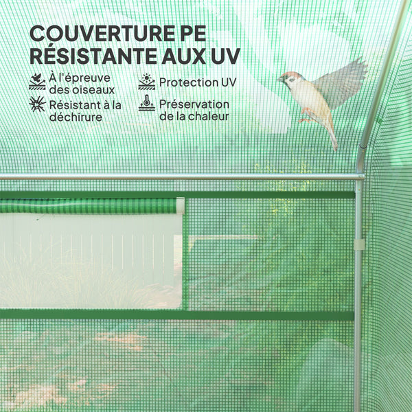 Serre de jardin 12 m², serre tunnel de jardin 4 x 3 x 2 m avec portes enroulables et grandes fenêtres en maille, serre en acier galvanisé et PE haute densité 140 g/m² résistante aux UV, vert