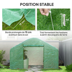 Serre de jardin 12 m², serre tunnel de jardin 4 x 3 x 2 m avec portes enroulables et grandes fenêtres en maille, serre en acier galvanisé et PE haute densité 140 g/m² résistante aux UV, vert