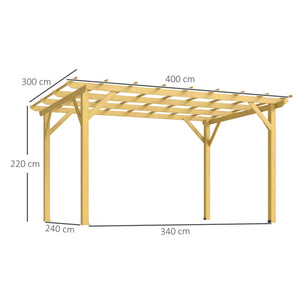 Pergola jardin exterieur 3 x 4 m, pergola en bois, tonnelle de jardin pour vignes grimpantes, fleurs, rosiers, pergola pour terrasse, patio, bois naturel