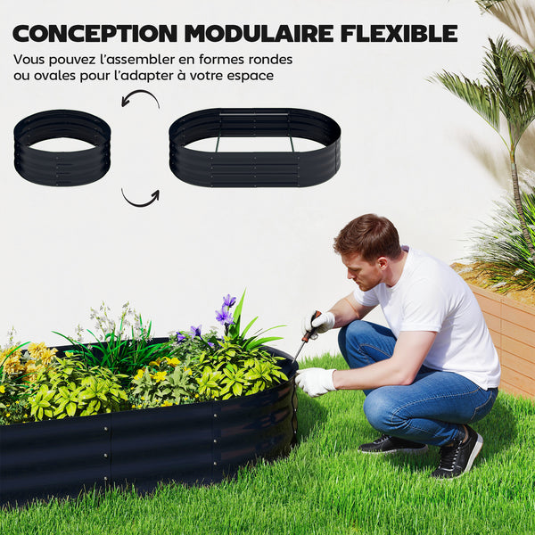 Jardinière avec treillis arqué, bac à fleurs en métal, lit surélevé avec brise-vue, fond ouvert, gants inclus, pour plantes grimpantes, légumes, fleurs, 160x90x180cm, gris foncé