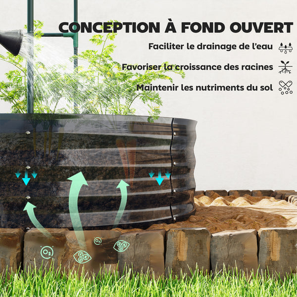 Jardinière avec treillis arqué, bac à fleurs en métal, lit surélevé avec brise-vue, fond ouvert, gants inclus, pour plantes grimpantes, légumes, fleurs, 160x90x180cm, gris foncé