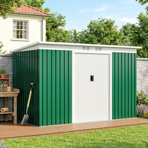 Abri de jardin en acier galvanisé XXL 3,6 m² avec kit de fondation 280 x 130 x 172 cm, cabane de jardin cabanon rangement outils avec portes coulissantes verrouillables aérations, vert foncé
