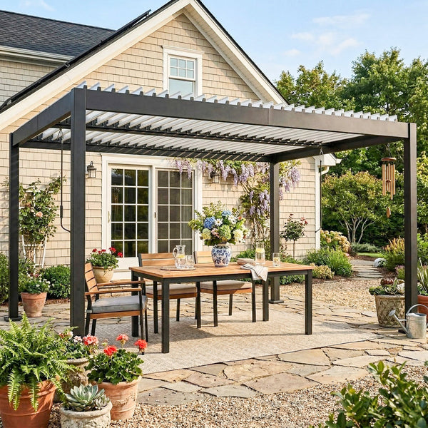 Pergola Bioclimatique 4x3m, Pergola de Jardin en Aluminium à Toit Louvred Ajustable avec Manivelle, Tonnelle de Jardin Abri Terrasse, Protection Soleil, pour Jardin Extérieur, Blanc