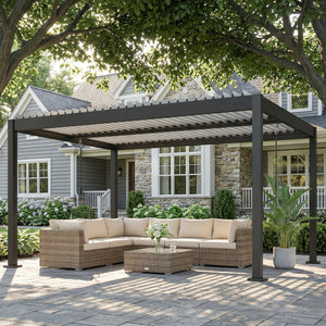 Pergola Bioclimatique 4x3m, Pergola de Jardin en Aluminium à Toit Louvred Ajustable avec Manivelle, Tonnelle de Jardin Abri Terrasse, Protection Soleil, pour Jardin Extérieur, Blanc