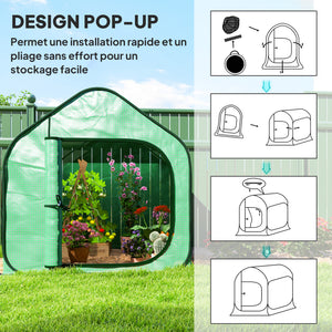 Mini serre pop-up, petite serre de jardin pour légumes, plante, fleurs, avec porte à fermeture éclair, tente d'hivernage en PE, pour intérieur extérieur, 150 x 148 x 148 cm, vert