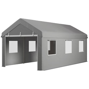 Tente garage carport dim. 6L x 2,95l x 2,78H m acier galvanisé robuste PE haute densité 160 g/m² imperméable anti-UV, 2 portes enroulables et 6 fenêtres