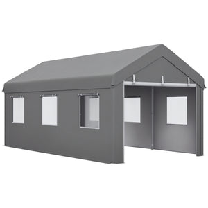 Tente garage carport dim. 6L x 2,95l x 2,78H m acier galvanisé robuste PE haute densité 160 g/m² imperméable anti-UV, 2 portes enroulables et 6 fenêtres