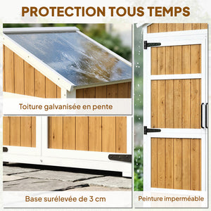 Armoire de Jardin en Bois - Abri de Jardin Extérieur Étanche avec Toit en Métal - Meuble de Rangement Terrasse à Double Porte pour Outils de Jardinage 105x55x179cm, Blanc et Naturel