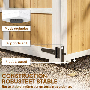 Armoire de Jardin en Bois - Abri de Jardin Extérieur Étanche avec Toit en Métal - Meuble de Rangement Terrasse à Double Porte pour Outils de Jardinage 105x55x179cm, Blanc et Naturel