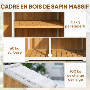 Armoire de Jardin en Bois - Abri de Jardin Extérieur Étanche avec Toit en Métal - Meuble de Rangement Terrasse à Double Porte pour Outils de Jardinage 105x55x179cm, Blanc et Naturel