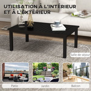 Table basse rectangulaire table de jardin plateau à lattes pour intérieur/extérieur en aluminium, dim. 100L x 60l x 37H cm, noir