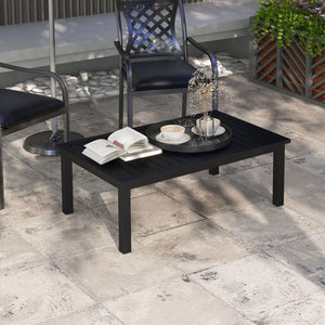 Table basse rectangulaire table de jardin plateau à lattes pour intérieur/extérieur en aluminium, dim. 100L x 60l x 37H cm, noir