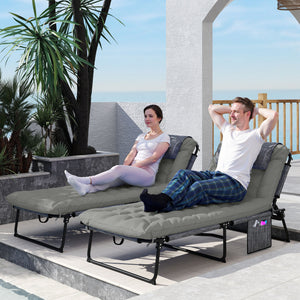 Lot de 2 transats bains de soleil pliable avec dossier inclinable 4 positions - appui-tête et Matelas épais ultra confortable - tissu textilène et acier, gris