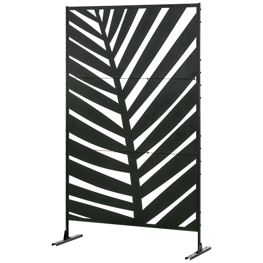 Paravent séparateur de jardin cloison de séparation 3 panneaux décoratifs extérieur à motif végétal en acier - 122 x 45 x 198 cm noir