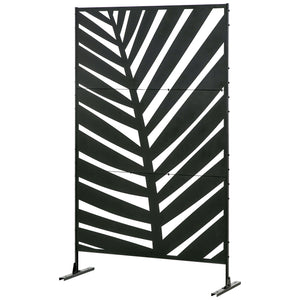 Paravent séparateur de jardin cloison de séparation 3 panneaux décoratifs extérieur à motif végétal en acier - 122 x 45 x 198 cm noir