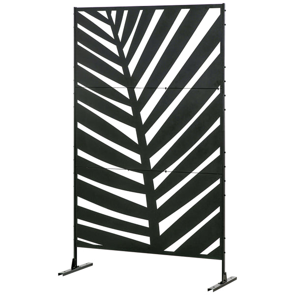 Paravent séparateur de jardin cloison de séparation 3 panneaux décoratifs extérieur à motif végétal en acier - 122 x 45 x 198 cm noir