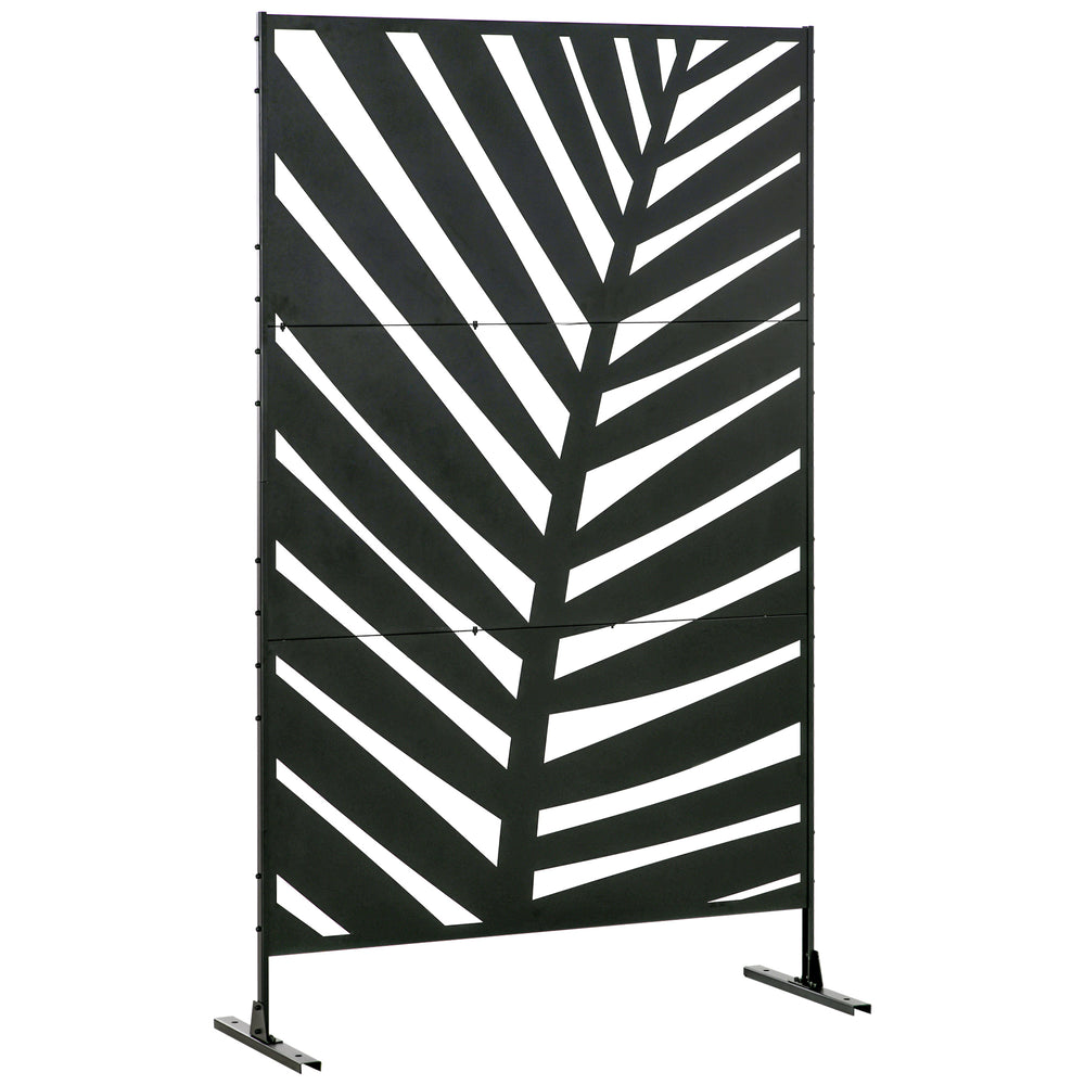 Paravent séparateur de jardin cloison de séparation 3 panneaux décoratifs extérieur à motif végétal en acier - 122 x 45 x 198 cm noir