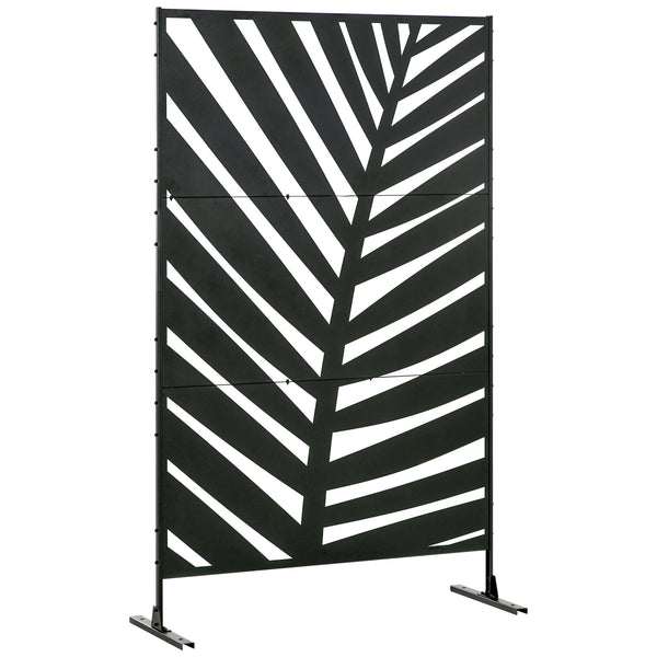 Paravent séparateur de jardin cloison de séparation 3 panneaux décoratifs extérieur à motif végétal en acier - 122 x 45 x 198 cm noir
