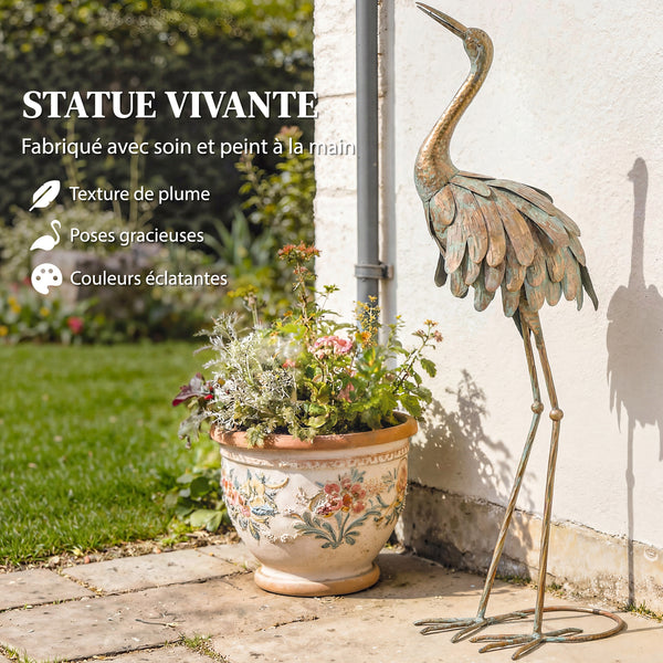 Lot de 2 Statues de Jardin, Sculpture de Héron en Métal, Statues d'oiseaux 91/95cm, pour Cour, Étang, Terrasse, or/bleu