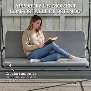 Balancelle de Jardin 3 Places, Balançoire Extérieure avec Toit Réglable et Coussin Épais Amovible, Cadre en Acier, Charge 360 kg, pour Balcon, Jardin, Terrasse, 208 x 125 x 180 cm, Gris