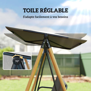 Balancelle de Jardin 3 Places, Balançoire Extérieure avec Toit Réglable et Coussin Épais Amovible, Cadre en Acier, Charge 360 kg, pour Balcon, Jardin, Terrasse, 208 x 125 x 180 cm, Gris