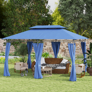 Tonnelle de jardin extérieur 3x4m, 6 colonnes en métal - pavillon de jardin avec double toit respirant - barnum 12 oeillets de drainage et abri solaire pour terrasse & événements, bleu foncé
