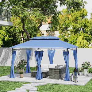 Tonnelle de jardin extérieur 3x4m, 6 colonnes en métal - pavillon de jardin avec double toit respirant - barnum 12 oeillets de drainage et abri solaire pour terrasse & événements, bleu foncé