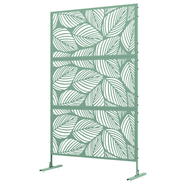 Panneau brise vue décoratif paravent extérieur vert à motif végétal en acier - 122 x 45 x 198 cm, vert